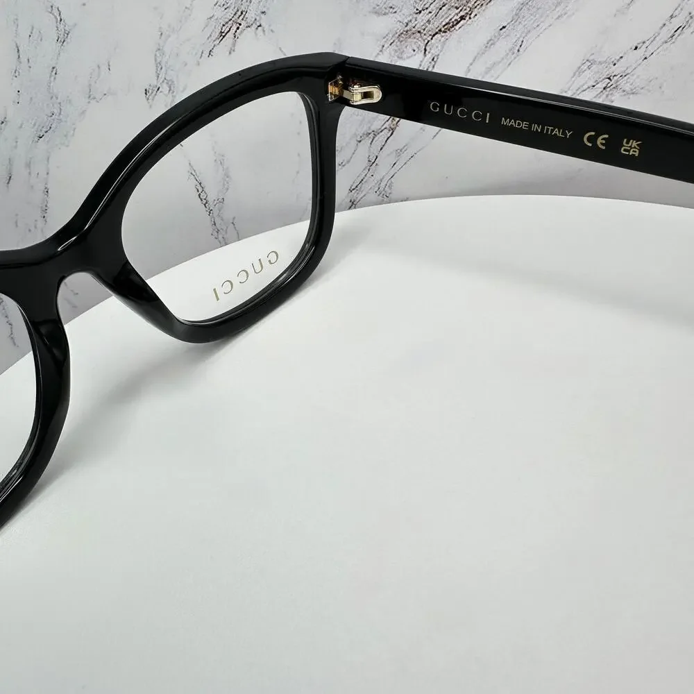 New GUCCI Eyeglasses 53-19-140 Black Square GG Logo Red Green Web Women Rx-able